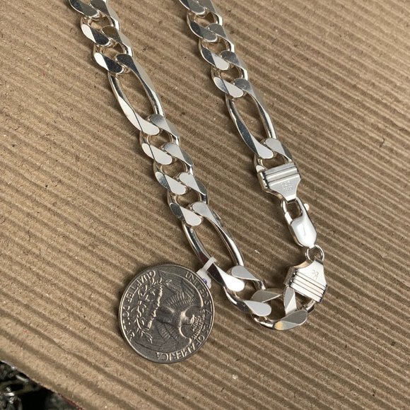 NEW 71.4 grams 22" 9.5mm Sterling Silver Figaro Chain Necklace from Italy - Picture 3 of 5